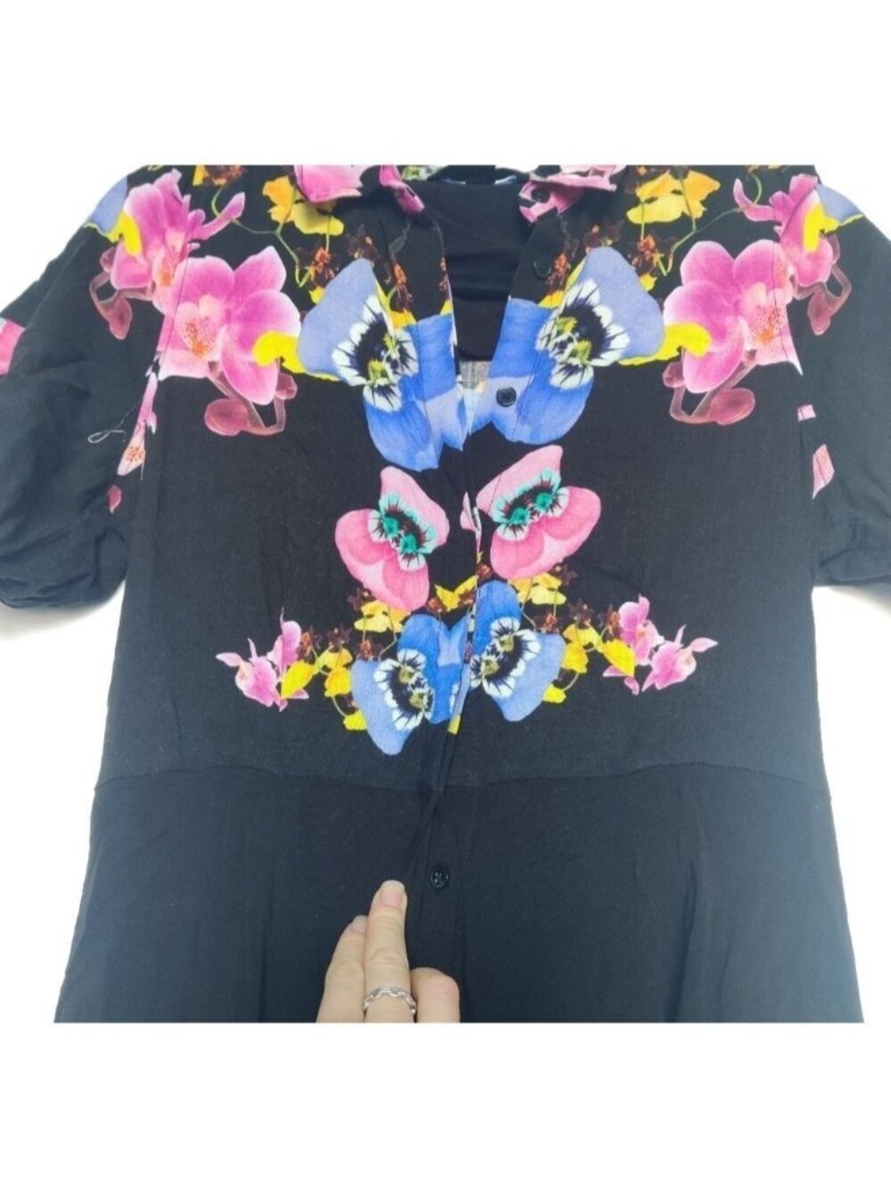 Desigual x Christian Lacroix Grenoble Floral Shirt Dress Black XS 0509 - Picture 6 of 9